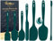 Walfos Silicone Spatula Set of 7 - (600°F) High Heat Resistant Dark Green Kitchen Scraper Spatulas, One-Pieces Seamless Design, Perfect for Cooking Mixing & Baking - BPA Free and Dishwasher Safe