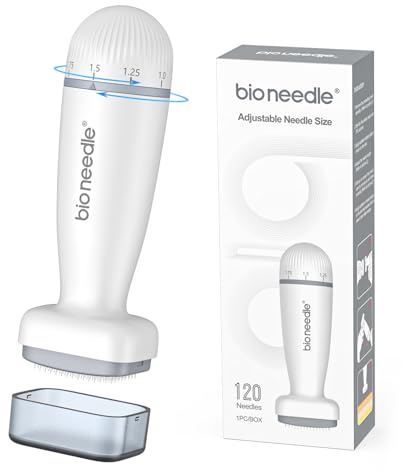 Microneedling Derma Stamp 0-2.0 mm Einstellbar,Professioneller Dermastamp mit 120 Pins Mikronadeln für Haare, Bartwuchs, Gesicht, Körper BIO120