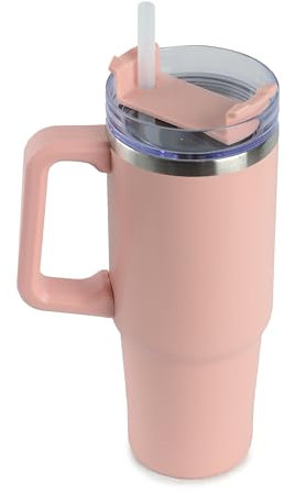ARIANA HOMEWARE Insulated Tumbler 30oz - Travel Coffee Mug with Handle Straw Lid Water Bottle | Stainless Steel Double Wall Cup for Hot & Cold Drinks - Reusable and Leakproof (Peach)
