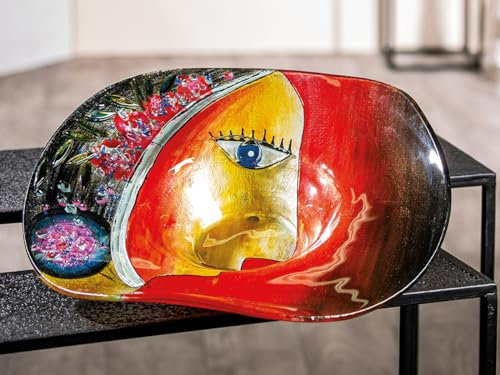 GILDE GLAS art Schale Cloe - Glas - mehrfarbig - Ø 47cm - Höhe 10cm - handbemalt - Gesichtsmotiv