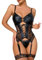 Satohom Frauen Dessous Sexy Leder Spitze Reizwäsche Nightdress, Erotische Translucent Spitze Riemchen Bodysuit mit G-String, Damen Sexy Lack Unterwäsche V-Ausschnitt Nachthemd Partykleid