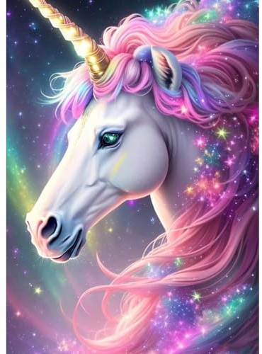 QENSPE Unicornio Diamond Painting Kit para Adultos - DIY Completo Cristal Pintura Diamante, 5D Redondo Taladro Cuadro para Hogar Decoración 30x40cm