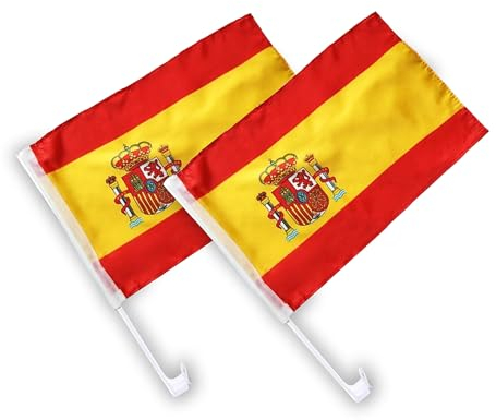 Taffstyle Autofahne Set 2 Stück Auto Fahne Fussball EM WM Länderflagge Fanartikel Land Flagge Autoset Frauen Männer Kinder Basketball Handball Spanien