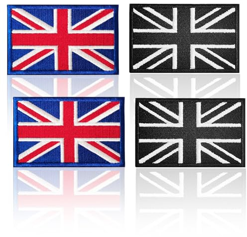Geebymol British Union Jack Patch United Kingdom Flag Patch British Union Patches Tactical Patches Hook and Loop Applique for Military Uniform Tactical Bag Jacket Hat, 4pcs (8×5CM)