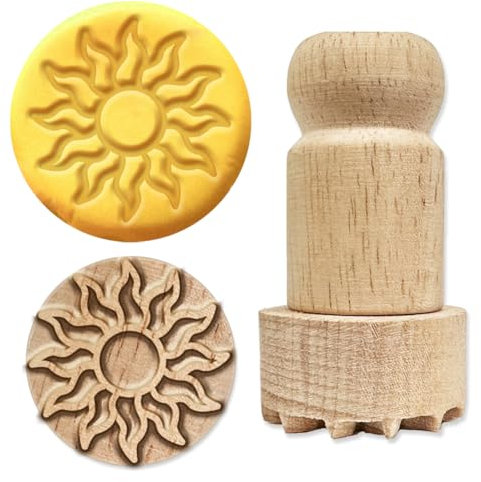 OLYCRAFT Holzstempel 2.7 cm Runder Stempel Mit Sonnenmotiv Holzstempel Für Ton Runder Holzstempel Kleiner Ministempel Für Die Kartenherstellung DIY-Bastelbriefe Und Bastelarbeiten Scrapbooking
