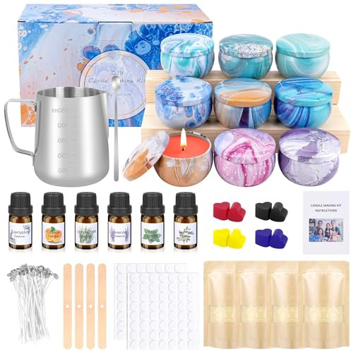KEARLGMBH Candle Making Kit for Adult DIY Scented Candle with 9 Candle Tins,4 Beeswax,8 Dye Blocks,500ml Melting Pot etc Art Crafts Hobby Kits Gift Set
