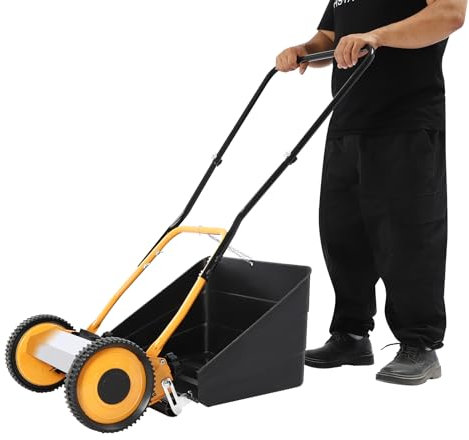 HOARLICN Handrasenmähe, Hand-Rasenmäher 14 2 Rädern Handschieber Rasenmäher Rasenmäher Auf Rädern Mit 4-Scharfen 5-Schneidigen Zwei-in-Eins-Funktion Für Wohnhäusern, Hinterhöfen