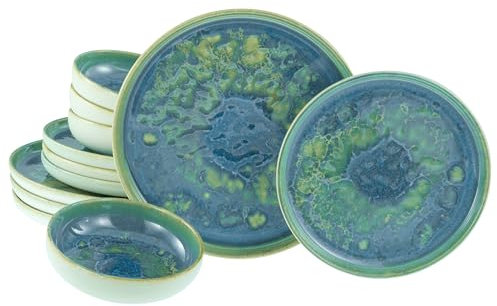 CreaTable, 22446, Serie Yuki, 12-teiliges Geschirrset für 4 Personen, Teller Set aus Steinzeug, spülmaschinen- und mikrowellengeeignet, Made in Portugal