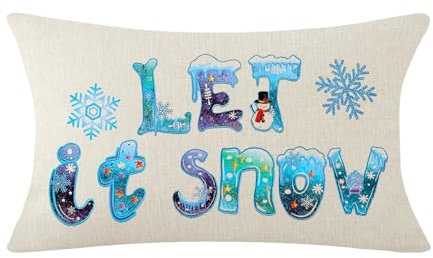 Kissenbezüge Aquarell Blau Wort Let It Snow Schneeflocken Winter Kopfkissenbezug Moderne Kissenhülle Packung Dekoration Kissenhüllen Für Weich Schlafzimmer Büro 40x60cm