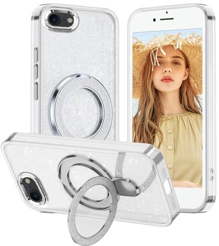 Tawarror Glitzer Handyhülle für iPhone 8/ iPhone SE 2020/2022 Hülle, Kompatibel mit MagSafe, Transparent Glitter Schutzhülle für iPhone SE 2/3 mit Ring Ständer Hart PC Kratzfest + TPU Stoßfest Case