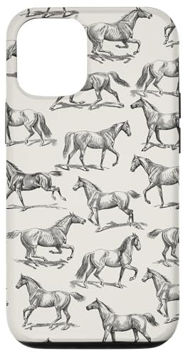 Aesthetic Black and Cream Horse Drawing Pattern Case for iPhone 12/12 Pro