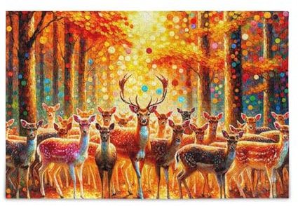1000 Teile Puzzle Herbst Bunte Hirsche DIY Geschenk Puzzle mit Netz-Aufbewahrungstasche für Erwachsene, Familien