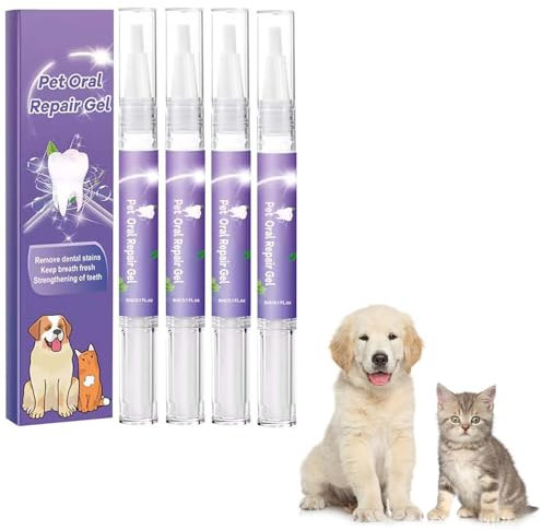 DEJIN 4Pcs Advanced Pet Oral Repair Gel Pen - Teeth Whitening & Tartar Control Gel for Dogs & Cats, Effectively Eliminates Bad Breath, Easy No-Brushing Oral Care Solution