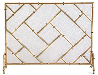 Acabado Dorado, Marco de Hierro Independiente, Malla Protectora contra Incendios Moderna para Chimenea, Protector contra chispas para fogatas, Quemador de leña,