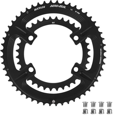 BUCKLOS 110 BCD, plato doble de aluminio 34T/36T/39T/50T/52T/53T 7075-T651 compatible con Shimano R7100/R8100/R9100/R9200/4700/5800/6800 para velocidades 10/11/12