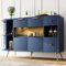 Gelukueub Aparador Comedor Salón Armarios de almacenamiento con puertas correderas de cristal y luces LED Aparador de madera Armarios independientes Armarios de buffet Muebles de cocina (azul)