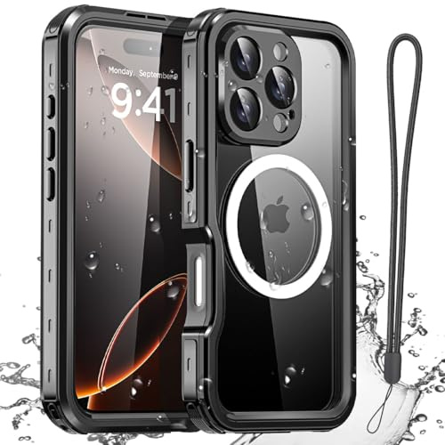 AICase Waterproof Case Compatible with iPhone 16 Pro Max with MagSafe Snowproof, Dustproof and Shockproof, IP68 Certified Full Body Protection Fully Sealed Underwater Cover-Black