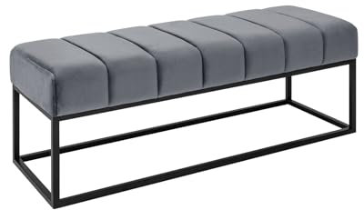 Riess Ambiente Moderne Sitzbank - Petit BEAUTÉ - 110cm - Silbergrau Samt - schwarzes Gestell