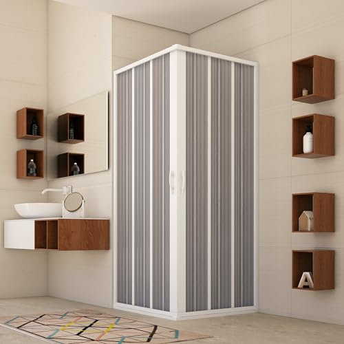 Box Doccia Angolare Flex con Fascia Larga e Apertura Centrale a Soffietto Riducibile, Made in Italy (Bianco, 70 x 120 cm)