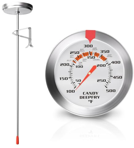 Stainless Steel Candy Thermometer with Pot Clip Deep Fry Oil Thermometer with 9 Long Probe & 2 Dial Accurate Temperature Reading for Cooking Candy Sugar Jelly Syrup Deep Frying Thermometer