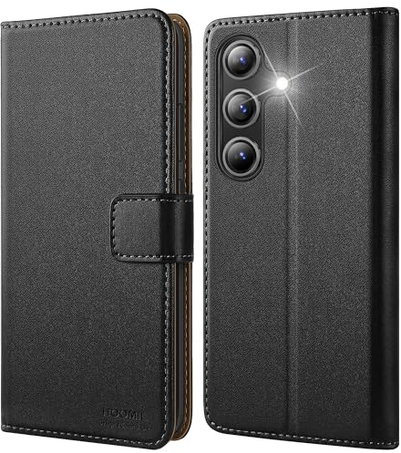 HOOMIL Handyhülle für Samsung Galaxy S25 Hülle, PU Leder, Schwarz | mit Kartenfach & Standfunktion, Unterstützt Kabelloses Laden, Klappbar Schutzhülle