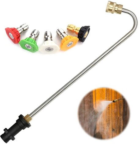 BORDEAG Asta di prolunga per idropulitrice, rondella ad alta pressione, asta di prolunga 39 cm, asta di prolunga curva a 90°, 7 cm, cannella spray telescopica con 5 ugelli spray, per Kärcher K2 K3 K4