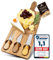 VANEJA Premium Käsebrett, Schneidebrett aus Holz, 42 x 15,5 x 1,5 cm, Käsebrett mit Messer Käseschaber Käseplatte aus Holz Holzplatte Käse Cheese board Set Charcuterie board inkl. kostenlosem e-book