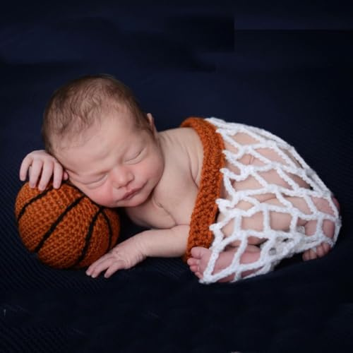 Newborn Photography Prop Outfits Knit Basketball Net With Ball for Baby Boy