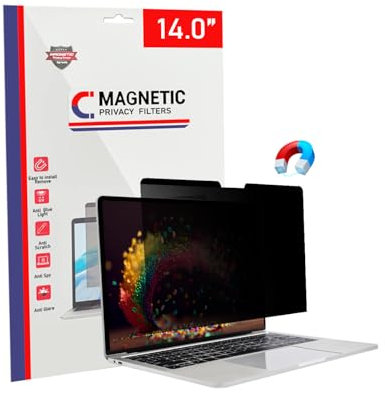 TECHNOLOGYVS Laptop Magnetic Privacy Screen 14 Inch for Dell/Acer/Lenovo/ThinkPad/Thinkbook/Asus/Sony/HP Removable 16:9 Aspect Laptop Eye Protective Shield, Anti Blue Light Glare 14in Anti-Spy Filter