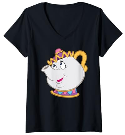 Womens Disney Beauty and the Beast Mrs. Potts Big Face Costume V-Neck T-Shirt