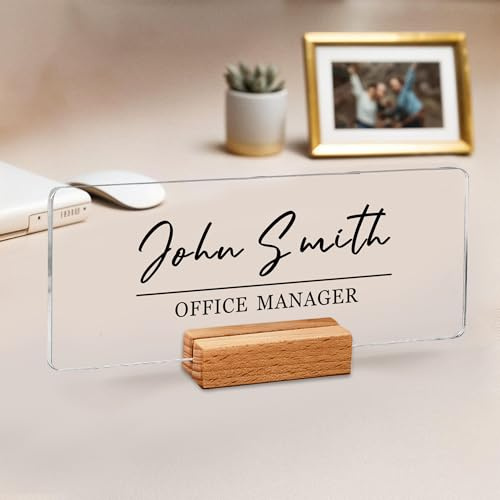 Personalised Teacher Gifts Custom Desk Name Plaque Thank You Teacher Gifts Room Decor Light Up Acrylic Name Plate for Women Men Teacher Tutor Assistant (No Light)