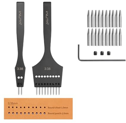 WUTA 2. Generation Leder Zinken Stanze Set mit Austauschbarem Meißelkopf & Runden Hohlkopf- DIY Lederverarbeitung Set(3.38mm-2+9)