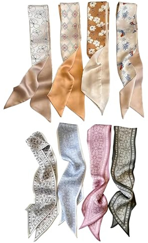 Xanthelle Schals, 8 Dekorative Seidentücher Damen, Haartuch zum Binden, Modische Accessoires, Silk Scarf, Taschenhenkel Tuch