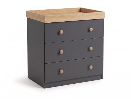 Shefa Kids 888 Graphite - Cremona Oak 3-Drawer Baby Changing Table with Drawers – Baby Changing Unit & Diaper Changing Station, Convertible Changing Table Unit, Nursery Furniture