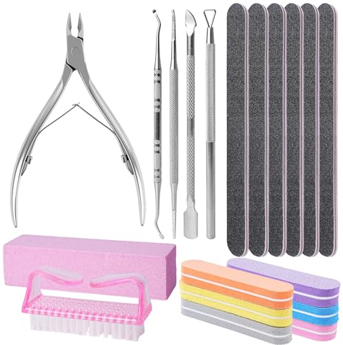 Nail Files Set 19 Pcs Nail Buffer Blocks Cuticle Remover Manicure Tools | Nail Accessories Cuticle Remover Tool Cuticle Cutter and Pusher for Nail Care