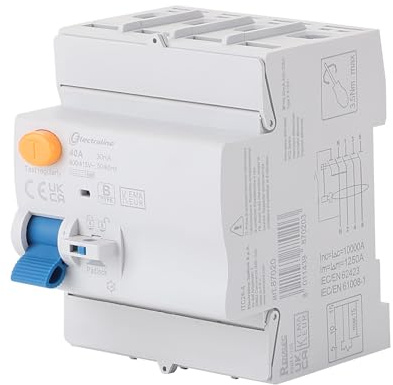 Electraline 87020 Interruptor diferencial de 40 A, sensibilidad 30 mA, 10 kA trifásico, tipo F