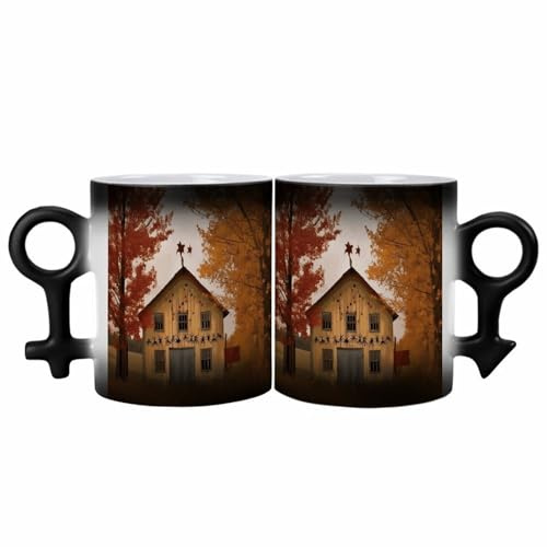 FodPand Fall Country Barn Coffee Mug Color Changing with Handle, Tea Cup Gift for Men Women, Ceramic Mug His And Hers for Latte, Hot Tea, Cappuccino, Mocha, Cocoa