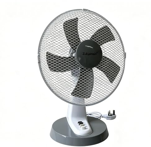 A2Z 12 Inch Desk Fan with Oscillation 3 Speed Settings Quiet Cooling Fan Tilt Angle Design High Efficiency Motor Large Air Flow Grey Table Fan for Home Office Bedroom UK Plug