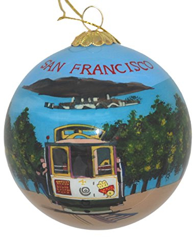 Weihnachtsdekoration aus geblasenem Glas, San Francisco Trolley, handbemalt, Originalkunst, inklusive Geschenkbox