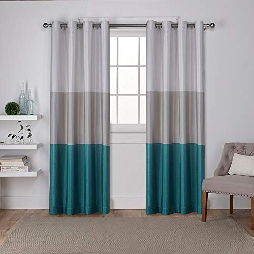 Exclusive Home Tende Exclusive Home Chateau a Righe in Seta Sintetica con Occhielli Tenda della Finestra Pannello Coppia, Poliestere, Teal, 54x84