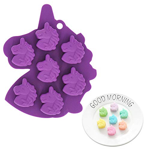 Fewo 7-Cavity Small Size Unicorn Head Silicone Tray Mold for Chocolate Hard Candy Ice Cube Jello Mini Soap Bath Bomb Cake Baking Resin Crayon
