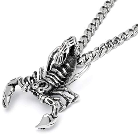 Schmuck-Checker Skorpion-Anhänger aus 316L Edelstahl Silber Sternzeichen Männer Halskette Panzerkette Biker-Schmuck Herren-Geschenk Hochwertig Detailliert