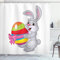 ABAKUHAUS Ostern Duschvorhang, Cartoon-Kaninchen, Stoffliches Gewebe Badezimmerdekorationsset mit Haken, 175 x 220 cm, Hellgrau Mehrfarbig