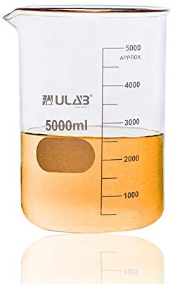 ULAB Low Form Glass Beaker, Vol.5000ml, 3.3 Borosilicate Glass, Printed Graduation, UBG1024