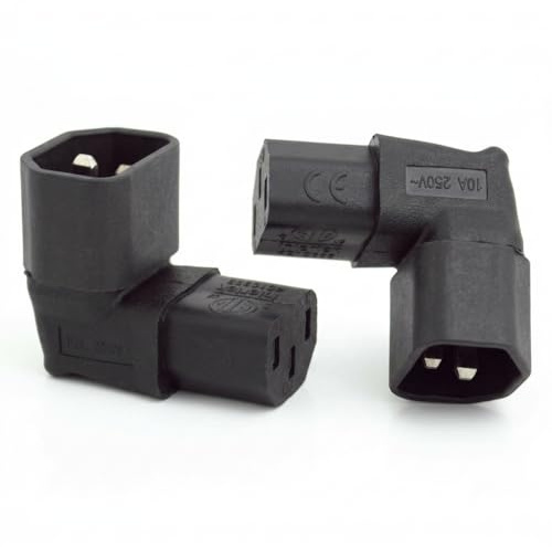 ionz IEC C14 TO C13 power adapter 10A PDU plug 90 degree right angled for wall mounted LCD/TV rackmount - twin pack
