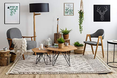 Teppich hochflor Berber Shaggy, Franse, marokkanischer Stil, für Zimmer, Wohnzimmer, Schlafzimmer, Tanger Creme/Braun 120x170 cm