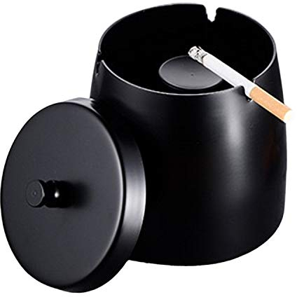Großer Aschenbecher, winddicht, Aschenbecher mit Deckel, tragbarer Aschenbecher für drinnen und draußen, mit rutschfester Matte, für Restaurant, Bar, Haus, Büro, Schwarz (groß)
