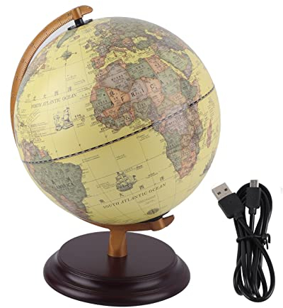 Pssopp Leuchtglobus 3D Globus im Antikstil Landkarte Weltkugel Leuchtglobus im antiken Stil 25cm mit Licht Lehrwerkzeug Desktop Dekor(#1)