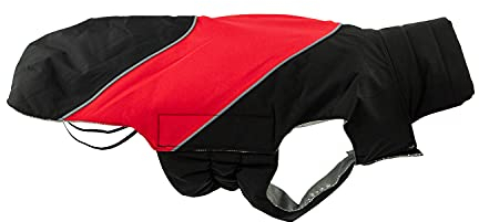 JEGGO Thermal Lining, kälteabweisender Winter-Hundemantel, mit wärmeisolierendem Thermofutter, wasser- und winddicht, optimale Passform, mit beidseitig zu öffnendem Reißverschluss (rot-schwarz, 65 cm)
