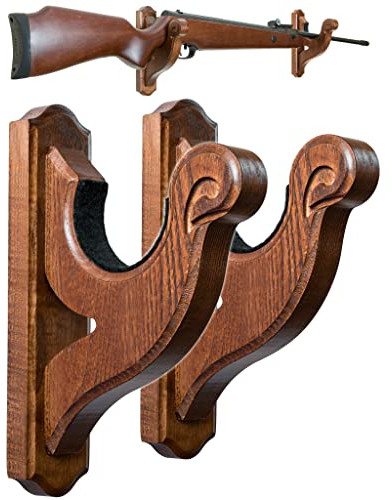 Teslyar Gun Rack Wall Mount Hold Up Displays Horizontal Gun Rack and Shotgun Hooks Store Rifle Shotgun Bow Real Hardwood Hanger Forked (Wenge)